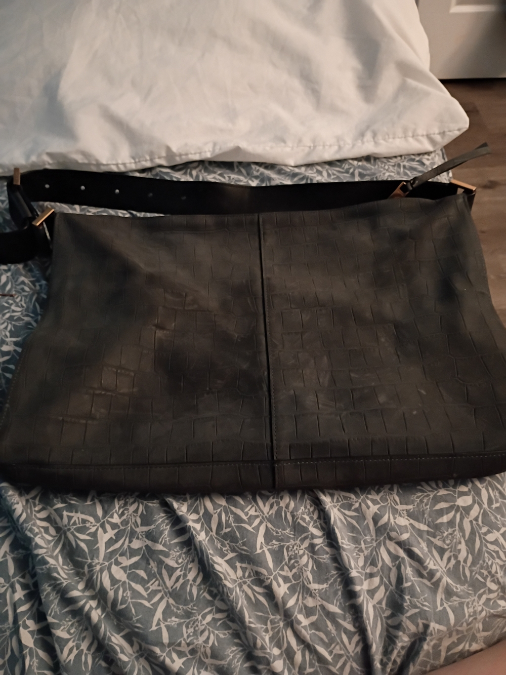 AllSaints Black Croc-Embossed Shoulder Bag